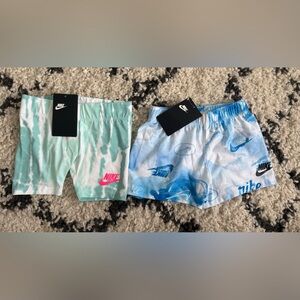 Nike Girls' Mint Foam Tie-Dye Bike Shorts & Light Blue Printed Shorts Size 5 & 4